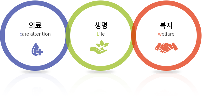 의료(care attention), 생명(life), 복지(welfare)